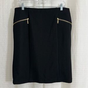 Alfani 14 Modern Edge Deep Black Ribbed Gold Tone Zip Details Pencil Skirt NWT